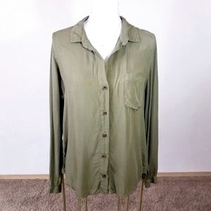 Bell Dahl Rayon Olive Green Button Down Shirt